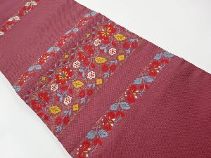 リサイクル　川島織物製　横段に花更紗模様織出し名古屋帯